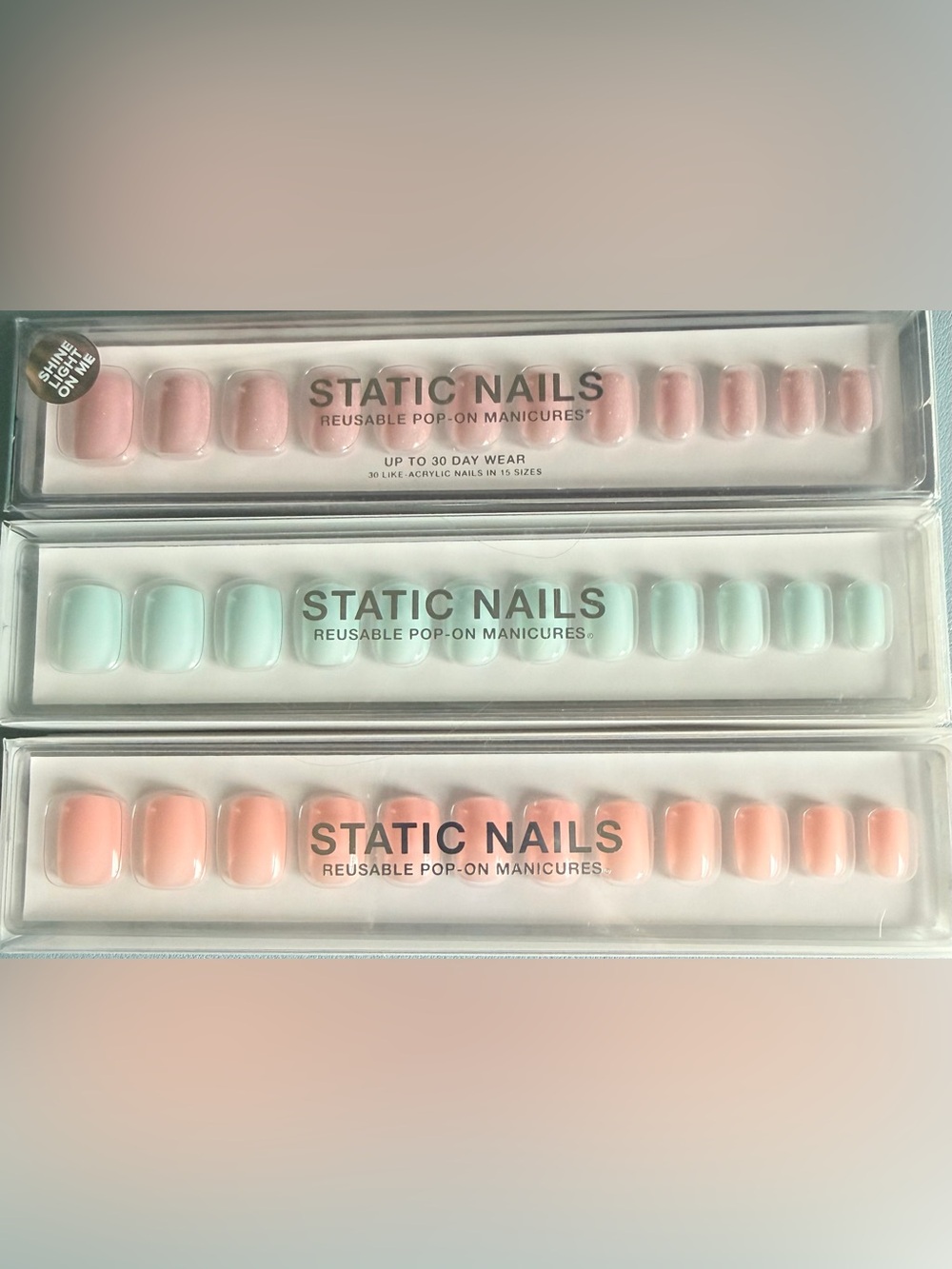 Static Nails Reusable Pop-On Manicure - Pastel Pink, Mint & Peach Sets